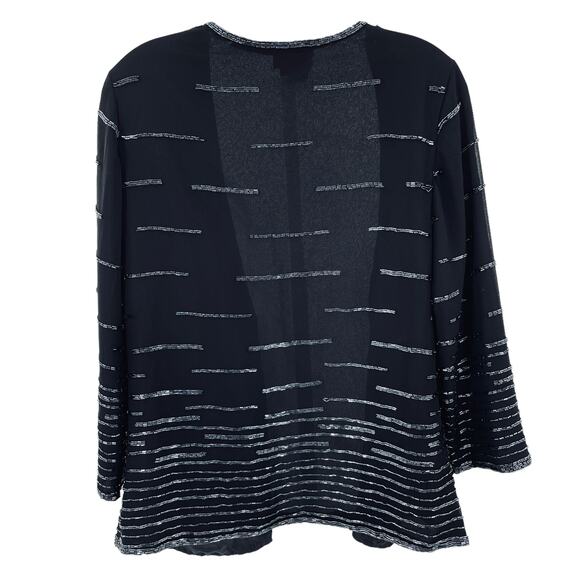 JMD New York Black Beaded Evening Long Sleeve V-Neck Open Front Formal Jacket S - Picture 3 of 8